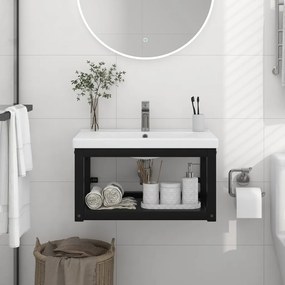 Cadru chiuveta de baie pentru perete, negru, 59x38x31 cm, fier Negru, 59 x 38 x 31 cm