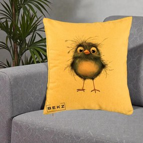 Perna Decorativa Pui Negru Zbarlit cu Pene Fine, 40x40 cm, Galben, Husa Detasabila, Perna Inclusa, BEKZ®