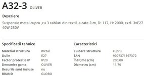 Lustra cu 3 pendule design minimalist OLIVER