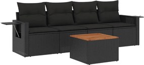 vidaXL Set mobilier de grădină cu perne, 5 piese, negru, poliratan