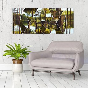 Tablou - Colaj geometric pe fundalul pădurilor nordice (120x50 cm)