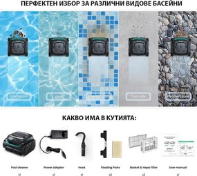 Robot fara fir pentru piscine Wybot C2 Pro Vision, 65 W, 180 min, 200 m², Camera AI, Filtrare dubla, Functii autonome, Negru