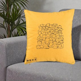 Perna Personalizata Many Cats Pattern Alb-Negru, 40x40 cm, Galben, Husa Detasabila, Perna Inclusa, BEKZ®