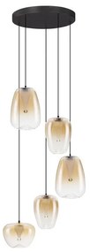 Lustra moderna cu 5 pendule LED, Metal, Sticla, Chihlimbar, OBLO
