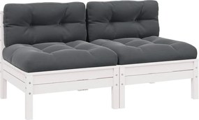 vidaXL Canapea de grădină cu 2 locuri, cu perne, alb, lemn masiv pin