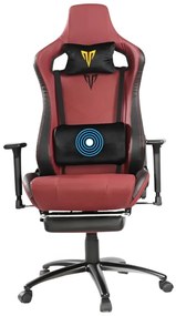 Scaun gaming, ergonomic, masaj pernă lombară, brațe reglabile 3D, piele PU, suport picioare, rezistent 150 KG, Visiniu/Negru