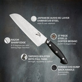 Seria Executive-Plus, cuțit santoku de 7 ", oțel damasc 61 HRC