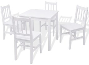 242957 vidaXL Set cu masă și scaune din lemn de pin, alb, 5 piese