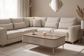 Masă de cafea cu sertar Vesper 103x60 cm - cașmir / nuc / picioare aurii