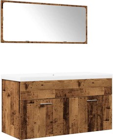 vidaXL Set mobilier de baie, 3 piese, lemn vechi, lemn prelucrat