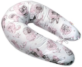 Pernă din bumbac pentru alăptare - pernă de relaxare Baby Nellys, Animale de companie pe un nor, roz