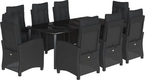 vidaXL Set mobilier de grădină cu perne, 9 piese, negru, poliratan