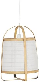 Lampa suspendata din bambus cu abajur din material textil alb