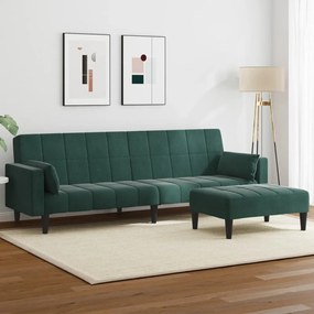 vidaXL Canapea extensibilă cu taburet, 2 locuri, verde închis, catifea