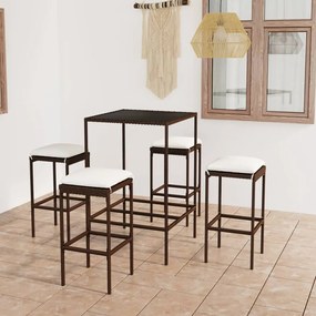 3064819 vidaXL Set mobilier bar de grădină cu perne, 5 piese, maro, poliratan