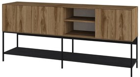 Comodă neagră/în culoare naturală cu aspect de lemn de stejar 180x80x40 cm Amira – Marckeric