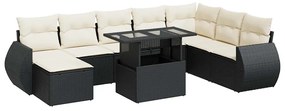 3326687 vidaXL Set mobilier de grădină cu perne, 9 piese, negru, poliratan