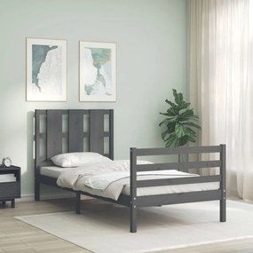 3194108 vidaXL Cadru de pat cu tăblie, gri, 100x200 cm, lemn masiv