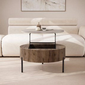 Mazzoni FRIDA Bej Taupe / Nuc Elegant – MĂSUȚĂ DE CAFEA MODERNĂ CU BLAT RABATABIL ȘI SPAȚIU DE DEPOZITARE