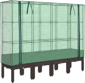 vidaXL Strat înălțat cu husă de seră, aspect ratan, 160x40x140 cm