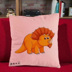 Perna Decorativa Triceratops Portocaliu, 40x40 cm, Roz, Husa Detasabila, Perna Inclusa, BEKZ®