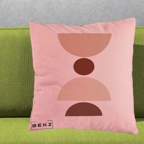 Perna Decorativa Geometric Boho Cerc si Boluri, 40x40 cm, Roz, Husa Detasabila, Perna Inclusa, BEKZ®