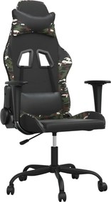vidaXL Scaun de gaming de masaj, negru și camuflaj, piele ecologică