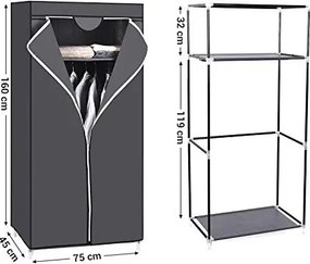 Dulap pentru haine, Songmics, Gri, 75x45x160 cm