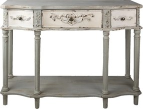 Consolă shabby chic din lemn, 3 sertare, finisaj gri antichizat, 120 cm, „Jacinthe"