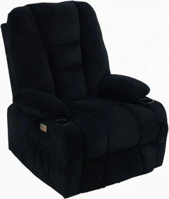 RESIGILAT- Fotoliu Electric Power Lift&Recliner, ridicare și rabatare, masaj și incalzire, porturi USB, suporturi pentru pahare, buzunare laterale, telecomenzi, textil, Negru