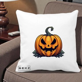 Perna Decorativa Halloween Jack-o'-Lantern Infricosator, 40x40 cm, Alba Mata, Husa Detasabila, Perna Inclusa, BEKZ®