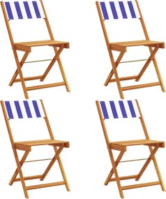 vidaXL Scaune grădină pliabile 4buc., textil albastru alb/lemn masiv