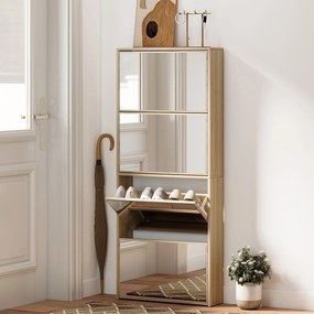 HOMCOM Dulap pentru Încălțăminte Slim cu 4 Uși și Oglindă 63x17x146 cm Culoare Lemn | Aosom Romania