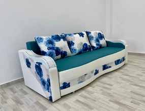 Canapea Andreea 2, culoare turcoaz / alb, 220 x 90 cm