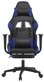 Scaun de gaming cu suport picioare, negru albastru, piele eco 1, Negru si albastru, Cu suport de picioare