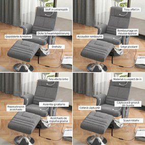 HOMCOM Fotoliu de masaj și reclinabil cu suport pentru picioare, din material textil cu efect de in, 78x90x93 cm, Gri Închis | Aosom Romania