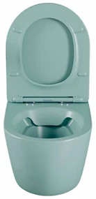 Set vas wc suspendat, verde turcoaz, mat, rimles , capac softclose, Rotund, Foglia Oslo Turcoaz