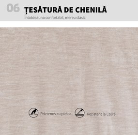 Scaun de Birou HOMCOM, Reglabil, Înclinabil și Rotativ, din Chenille și Oțel, 62x67x83-93 cm, Bej | Aosom Romania