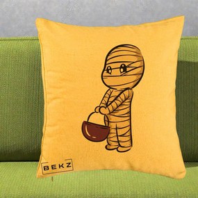 Perna Decorativa Halloween Mummy Kawaii cu Cos, 40x40 cm, Galben, Husa Detasabila, Perna Inclusa, BEKZ®