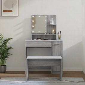 3114121 vidaXL Set de măsuță de toaletă cu LED, stejar sonoma, lemn prelucrat