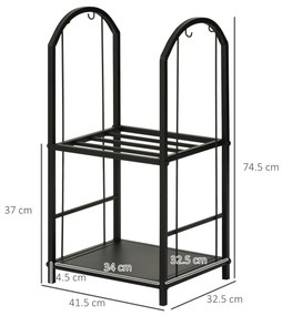 Outsunny Suport pentru Lemne cu 2 Rafturi, Lopată, Mătură și Clește, 41,5x32,5x74,5 cm, Negru | Aosom Romania