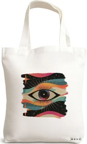 Sacosa de Panza pentru Cumparaturi, Geanta Tote, model Celestial Eye 4, 38x34.5 cm, Alba, BEKZ®