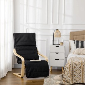 HOMCOM Fotoliu Relaxant Confort si Relaxare cu Cotier reglabil detasabil 94 x 66,5 x 100 cm Lemn Masiv Negru | Aosom Romania