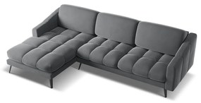 Colțar gri cu tapițerie din catifea (cu colț pe partea stângă) Nalu – Makamii