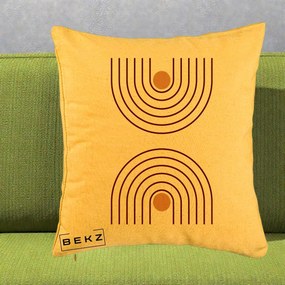 Perna Decorativa Geometric Boho Arc, 40x40 cm, Galben, Husa Detasabila, Perna Inclusa, BEKZ®