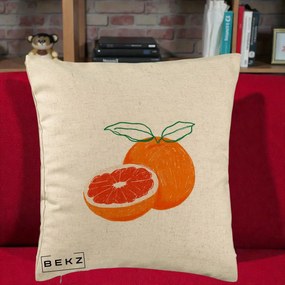 Perna Decorativa Grepfrut Citrus, 40x40 cm, Bej, Husa Detasabila, Perna Inclusa, BEKZ®