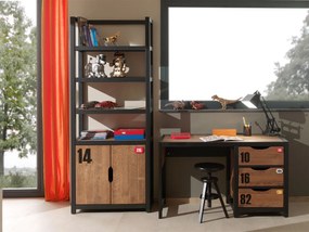 Set Birou și Bibliotecă Copii ALEX, Pin Masiv, Design Industrial – Vipack