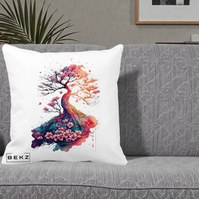 Perna Decorativa Copac Sakura Acuarela Fantasy, 40x40 cm, Alba Mata, Husa Detasabila, Perna Inclusa, BEKZ®