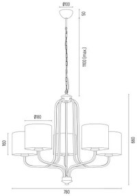 Candelabru cu 5 brate design modern Maranello auriu, alb