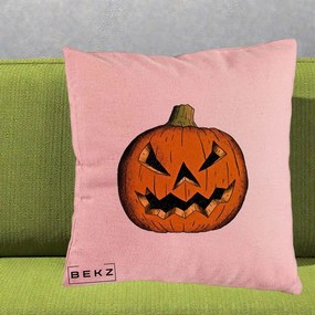 Perna Decorativa Halloween Dovleac Portocaliu Clasic, 40x40 cm, Roz, Husa Detasabila, Perna Inclusa, BEKZ®